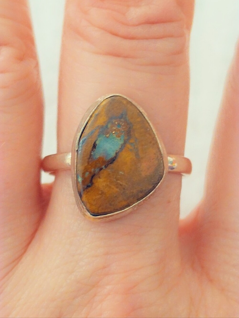 Estate Australian Bouler Opal Gemstone Ring Sterling Silver 925